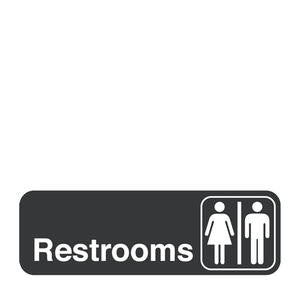 Traex® Sign "Restrooms" White on Black 3" x 9" - Home Of Coffee