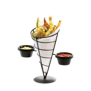 Vertigo Collection™ Appetizer Cone with Two Ramekins Black 9" x 5" - Home Of Coffee